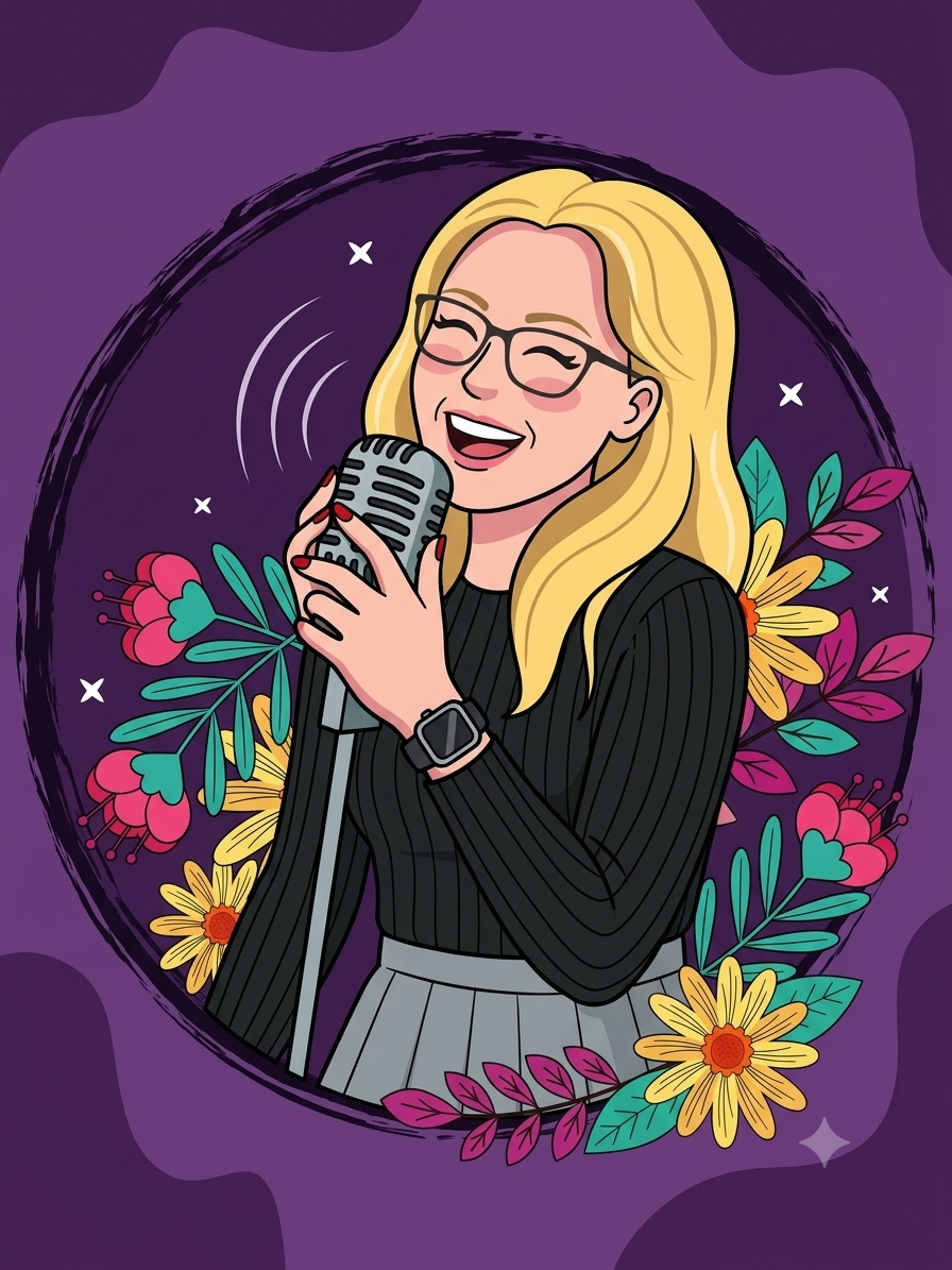 Illustration of Melissa singing into a microphone